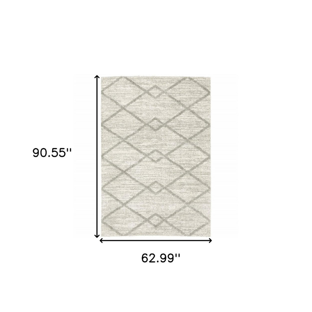 5 X 8 Ivory And Grey Geometric Shag Power Loom Stain Resistant Area Rug Image 11