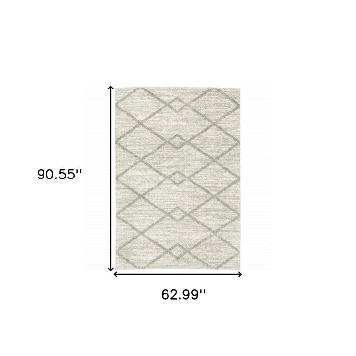 5 X 8 Ivory And Grey Geometric Shag Power Loom Stain Resistant Area Rug Image 11