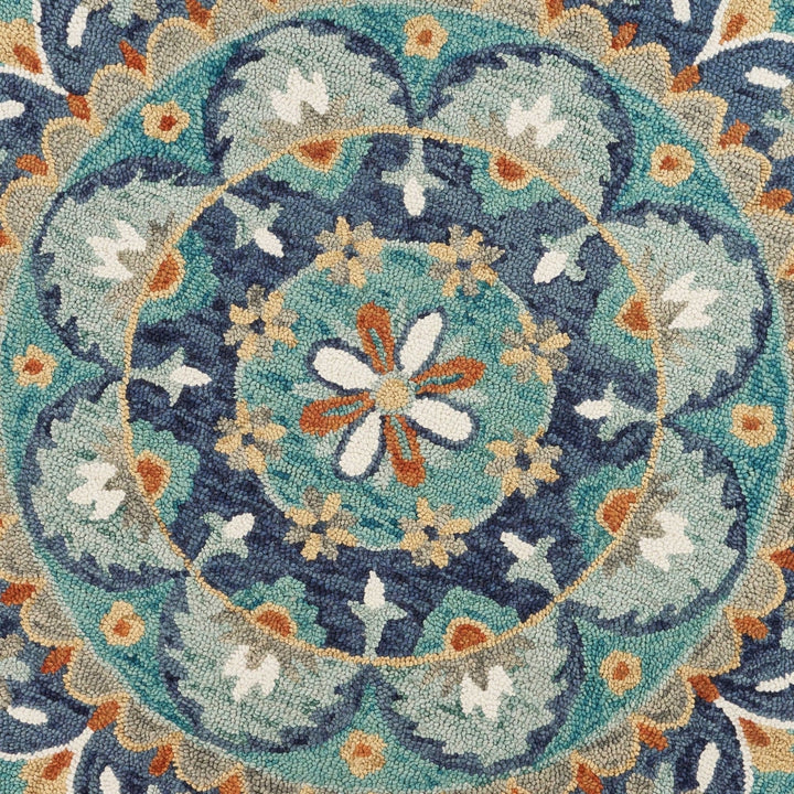 6 Blue And Green Round Wool Floral Hand Tufted Area Rug Image 12