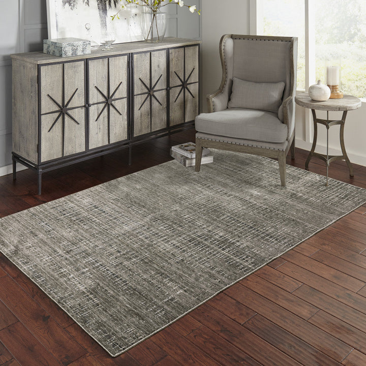 6 X 9 Charcoal Grey Grey Ivory Tan And Brown Abstract Power Loom Stain Resistant Area Rug Image 2