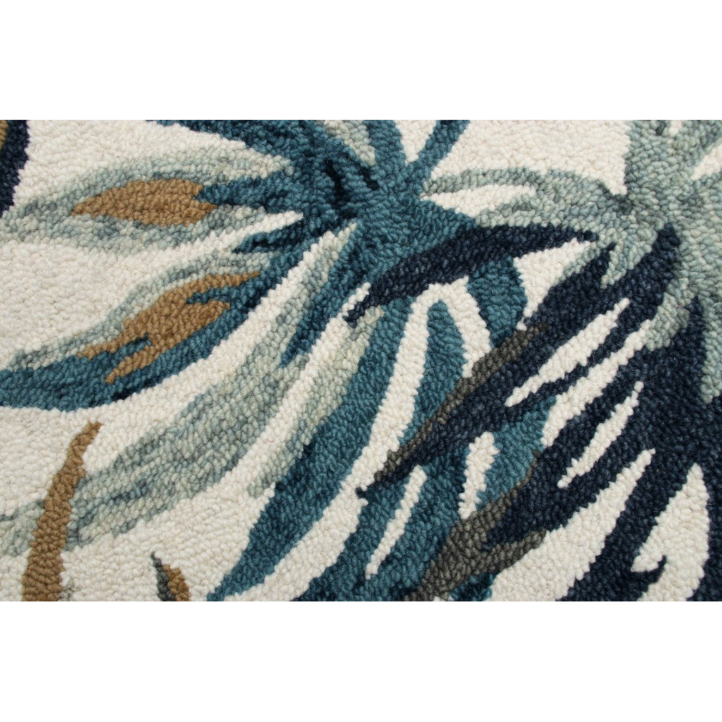 6 Round Blue and White Tropical Area Rug Image 11