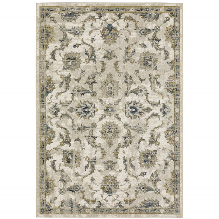 6 X 9 Beige Gold Blue And Grey Oriental Power Loom Stain Resistant Area Rug Image 1