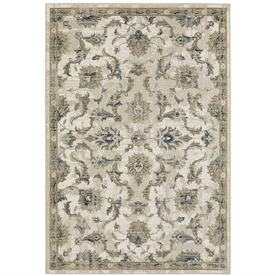 6 X 9 Beige Gold Blue And Grey Oriental Power Loom Stain Resistant Area Rug Image 1