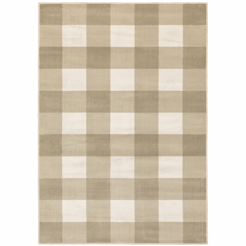 6 X 9 Beige And Ivory Geometric Power Loom Stain Resistant Area Rug Image 1