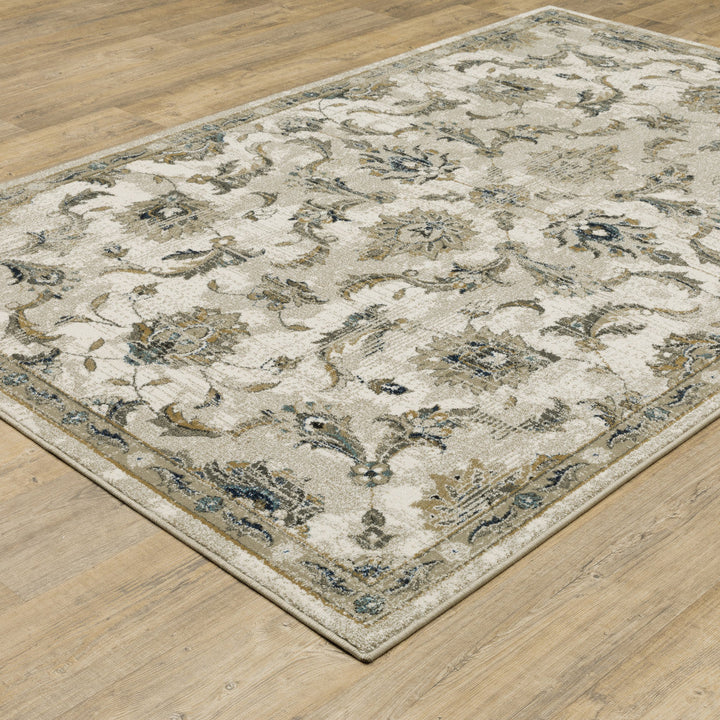 6 X 9 Beige Gold Blue And Grey Oriental Power Loom Stain Resistant Area Rug Image 4