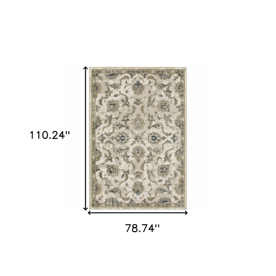 6 X 9 Beige Gold Blue And Grey Oriental Power Loom Stain Resistant Area Rug Image 10