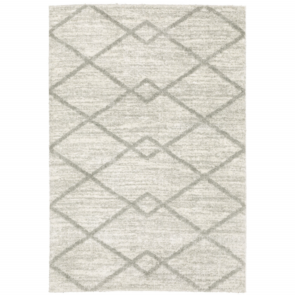 6 X 9 Ivory And Grey Geometric Shag Power Loom Stain Resistant Area Rug Image 1