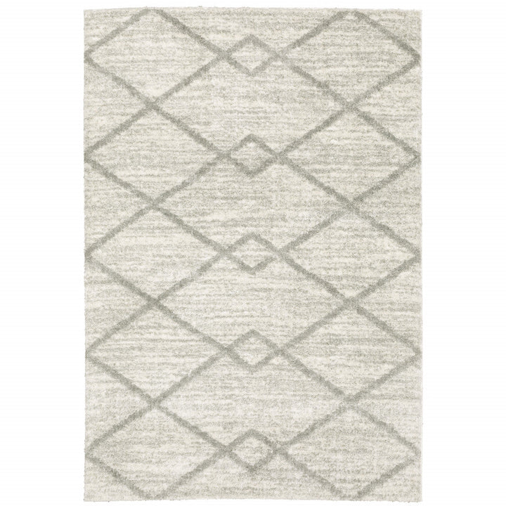 6 X 9 Ivory And Grey Geometric Shag Power Loom Stain Resistant Area Rug Image 1