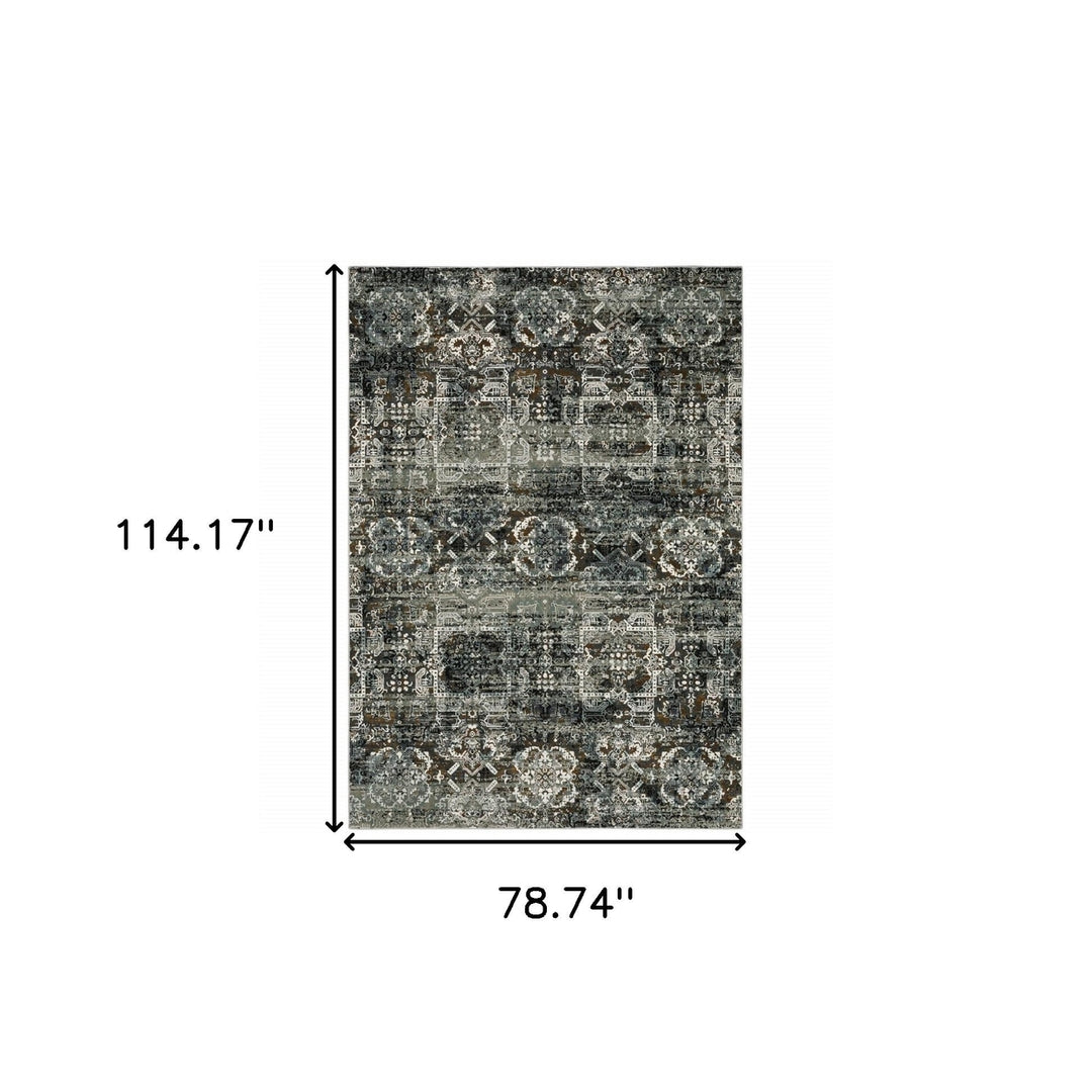 6 X 9 Ivory Charcoal Grey Blue Rust Gold And Brown Oriental Power Loom Stain Resistant Area Rug Image 4