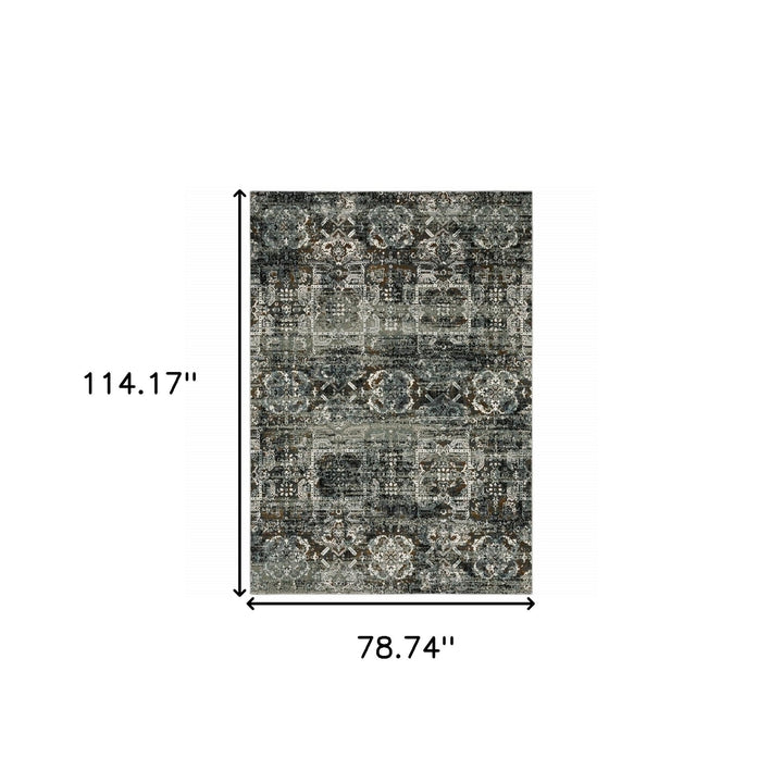 6 X 9 Ivory Charcoal Grey Blue Rust Gold And Brown Oriental Power Loom Stain Resistant Area Rug Image 4