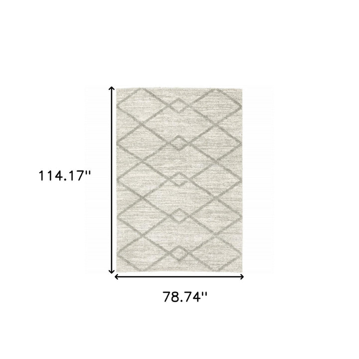 6 X 9 Ivory And Grey Geometric Shag Power Loom Stain Resistant Area Rug Image 11