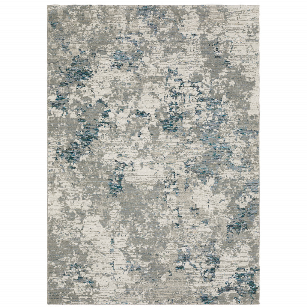 7 x 10 Blue and Beige Abstract Power Loom Area Rug Image 1