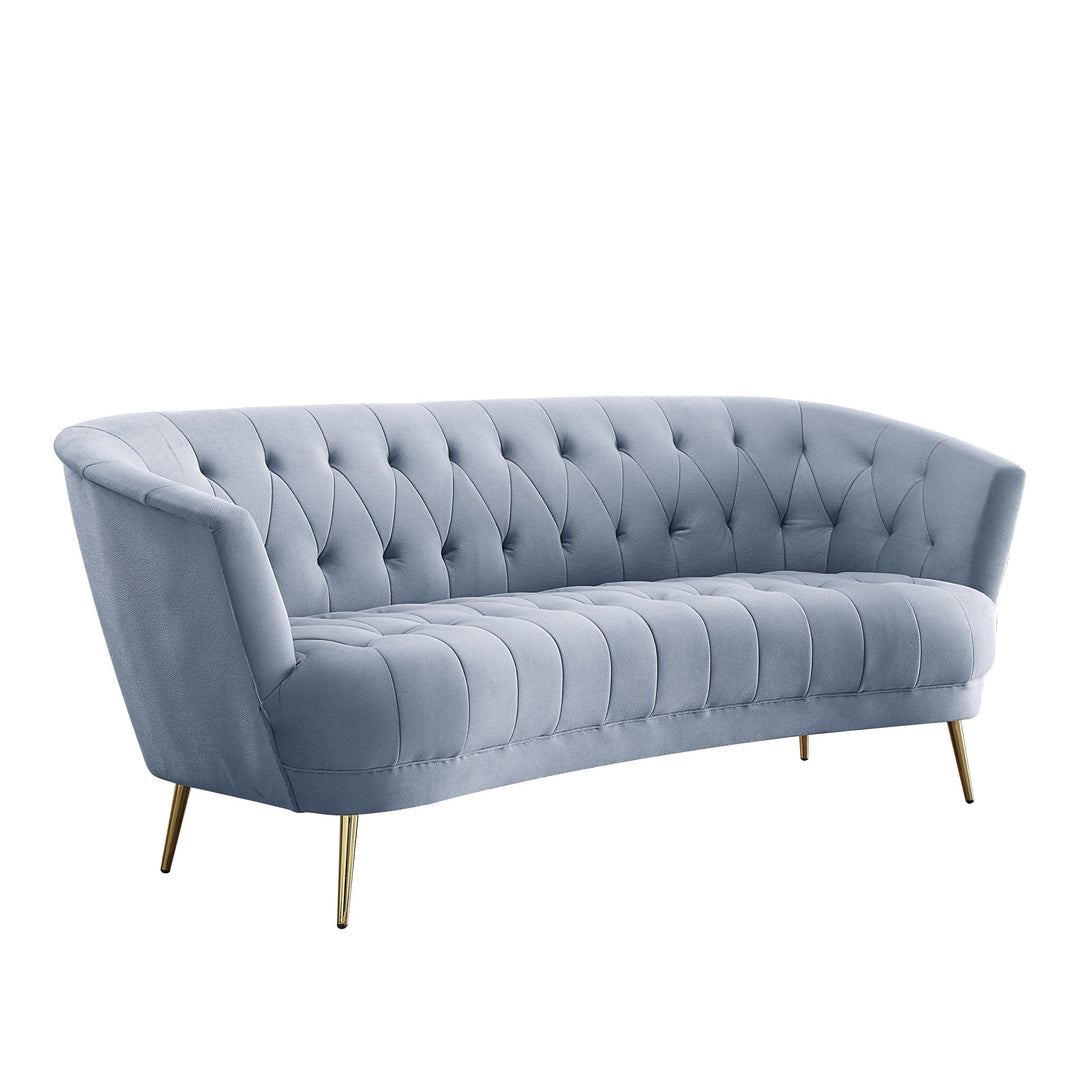 84" Light Gray Velvet Sofa With Gold Legs Image 1