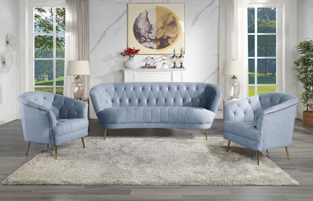 84" Light Gray Velvet Sofa With Gold Legs Image 6