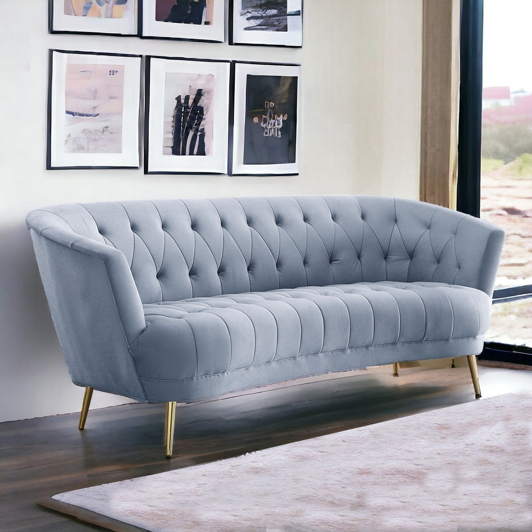 84" Light Gray Velvet Sofa With Gold Legs Image 8