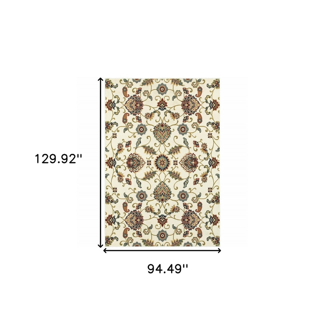 8 X 11 Ivory Green Blue Red Salmon And Yellow Floral Power Loom Stain Resistant Area Rug Image 4