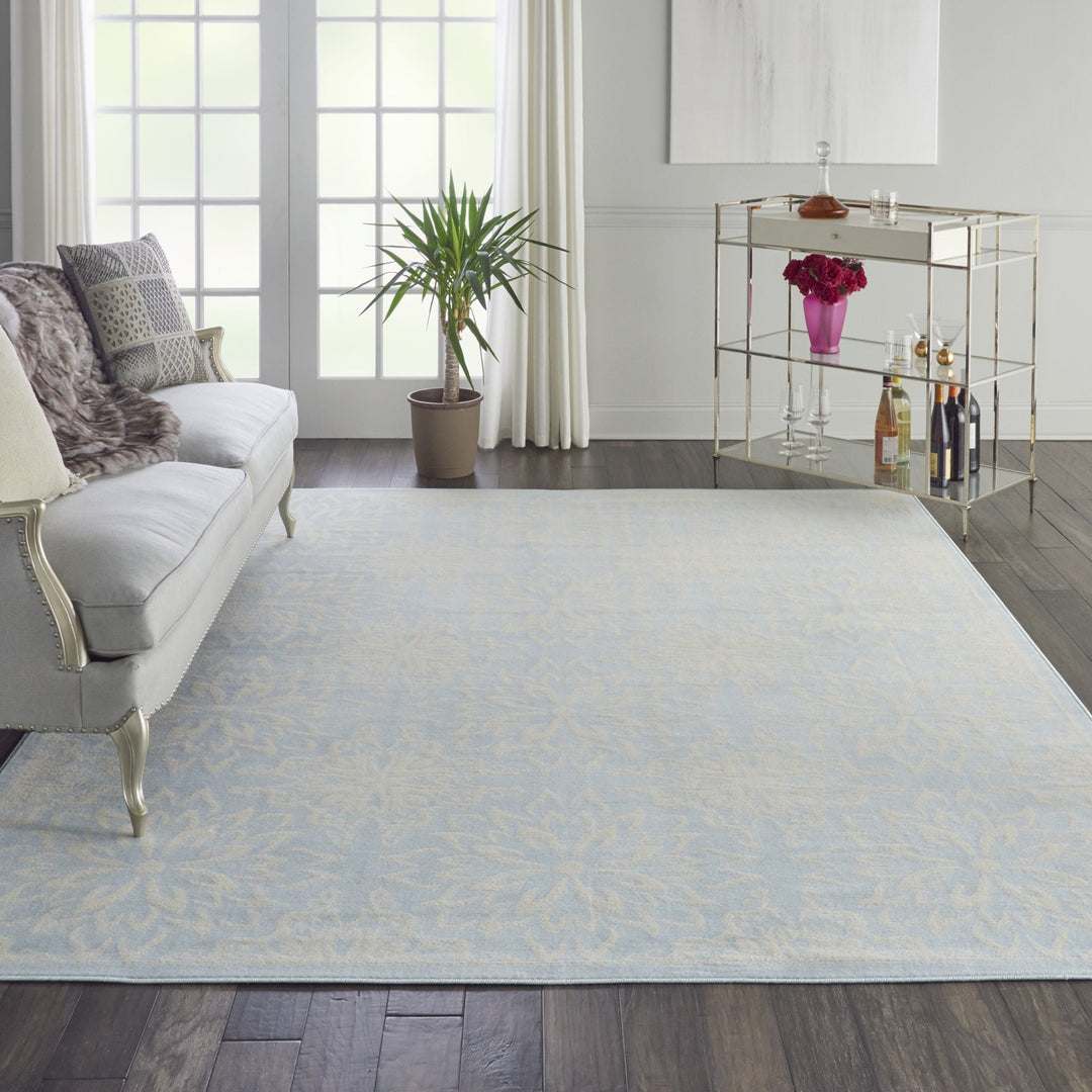 8 X 10 Light Blue Floral Power Loom Area Rug Image 6