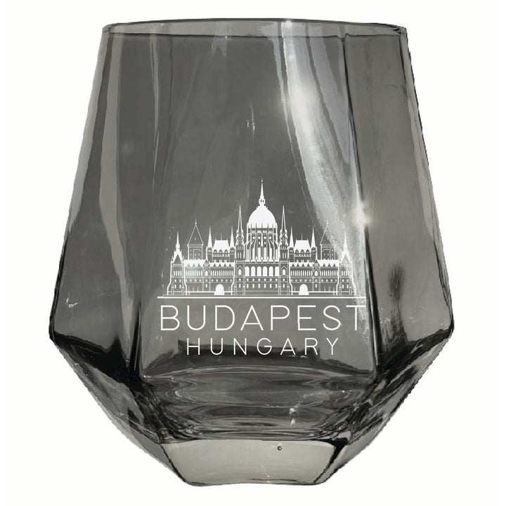 Budapest Hungary Souvenir Stemless Diamond Wine Glass Engraved 15 oz Image 1