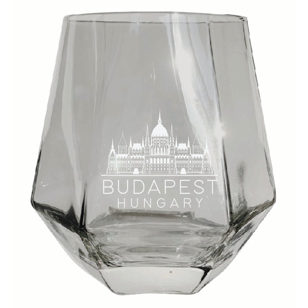 Budapest Hungary Souvenir Stemless Diamond Wine Glass Engraved 15 oz Image 1