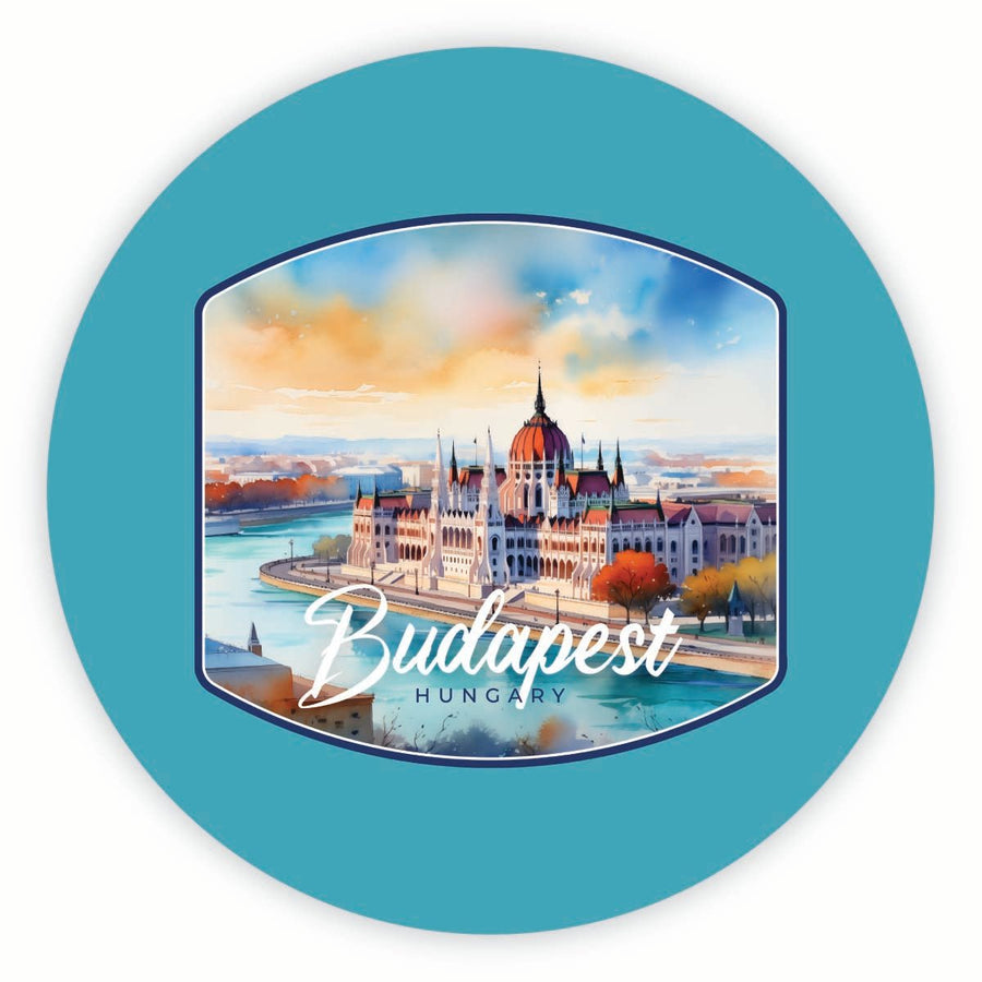 Budapest Hungary Watercolor Cityscape Design Souvenir Round Vinyl Decal Sticker Image 1