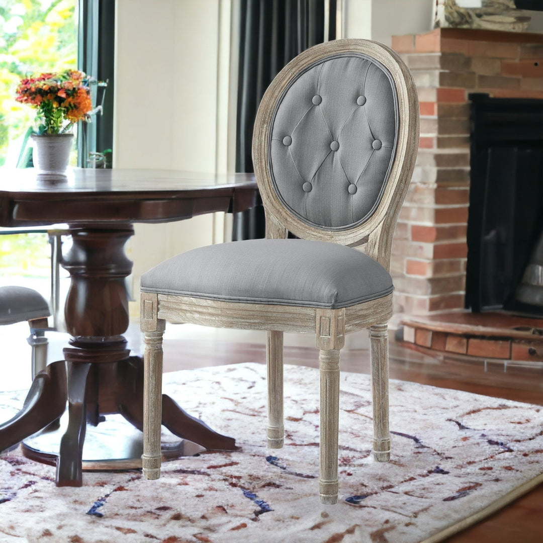 Tufted Gray and Brown Upholstered Linen Dining Side Chair Image 3