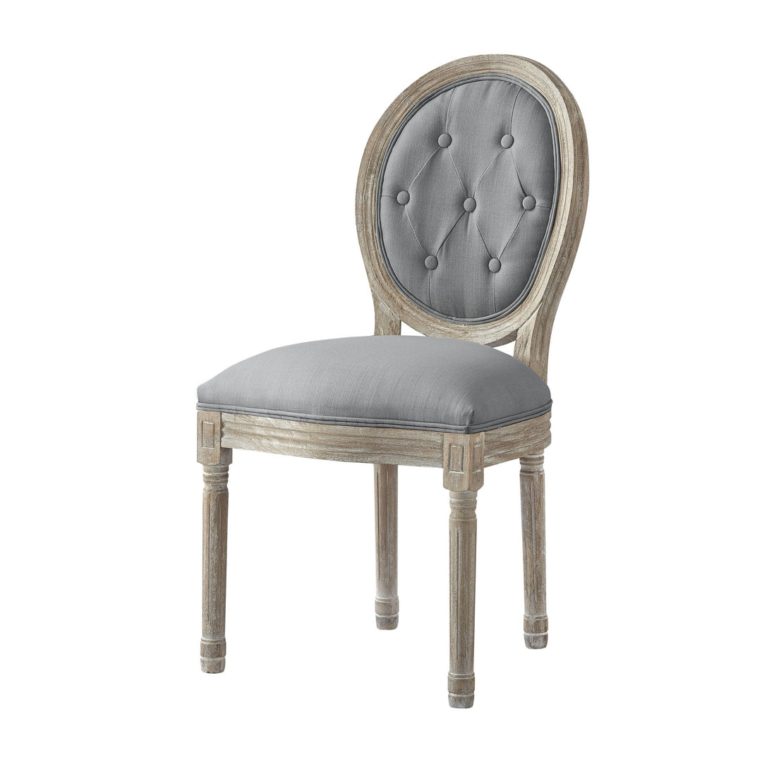 Tufted Gray and Brown Upholstered Linen Dining Side Chair Image 11