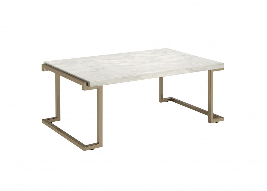 Rectangular Marble Top With Champagne Metal Base Cofee Table Image 1