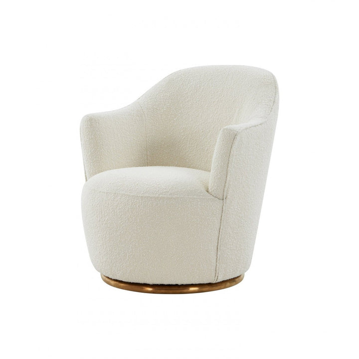 Stylish Sherpa And Gold Metal Swivel Chair Image 1