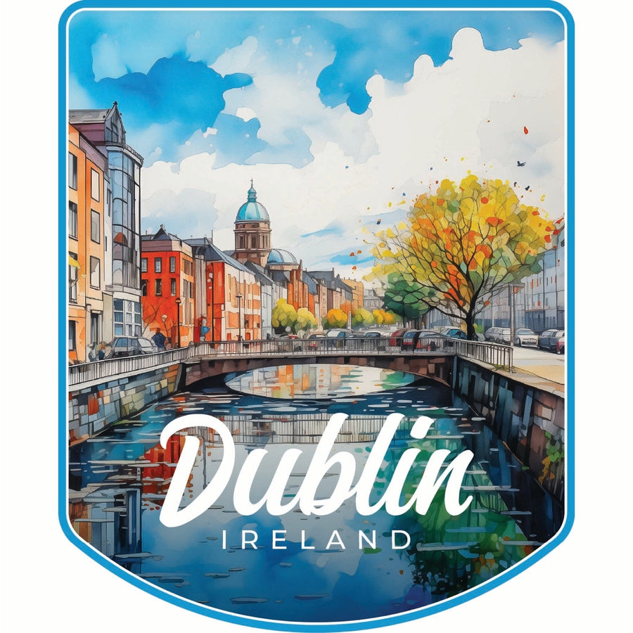 Dublin Ireland Watercolor Cityscape Design Souvenir Vinyl Decal Sticker Image 1