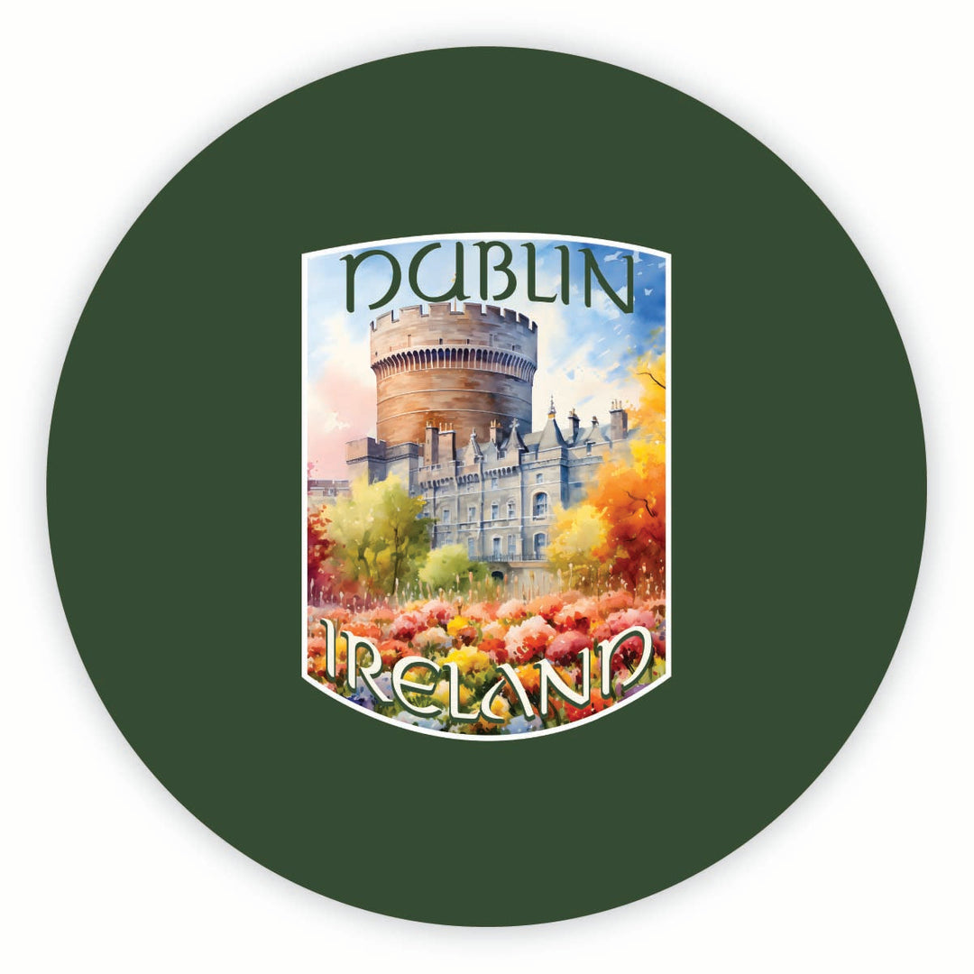 Dublin Ireland Watercolor Dublin Castle Design Souvenir Round Vinyl Decal Sticker Image 1