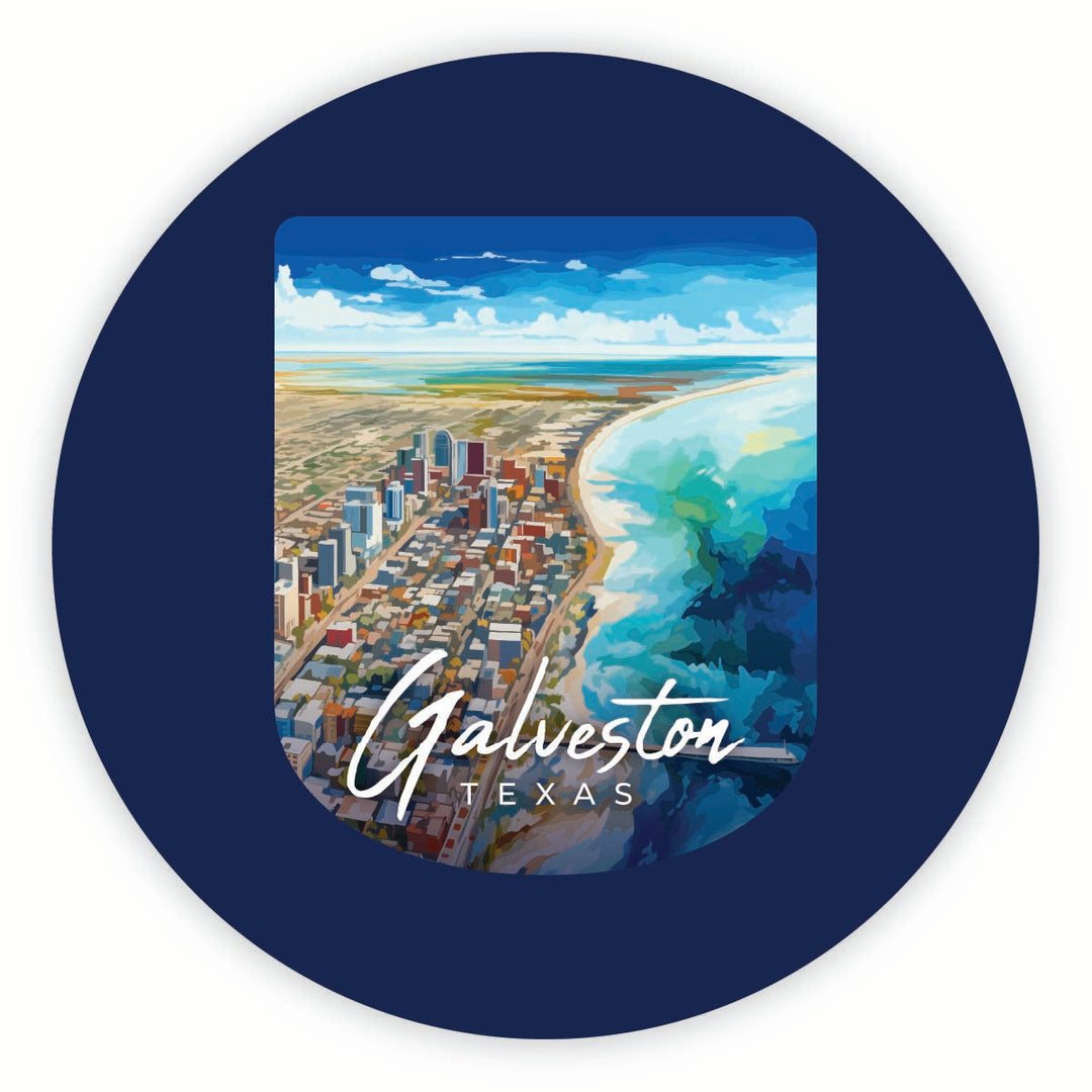 Glaveston Texas Aerial Painting Design Souvenir Round Vinyl Decal Sticker Image 1