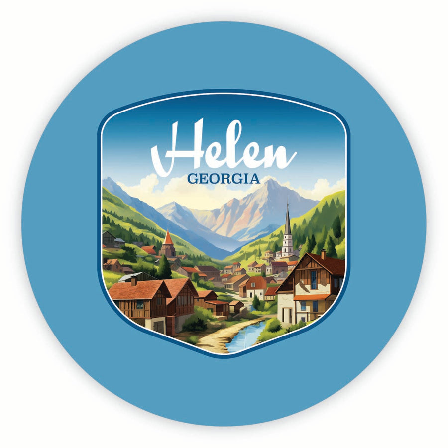 Helen Georgia Town in Mountains Design Souvenir Round Vinyl Decal Sticker Image 1