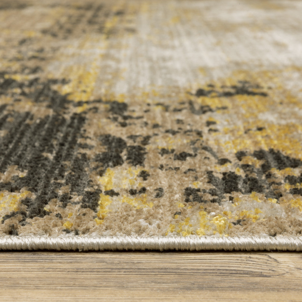 10 X 13 Grey Gold Black Charcoal And Beige Abstract Power Loom Stain Resistant Area Rug With Fringe Image 5