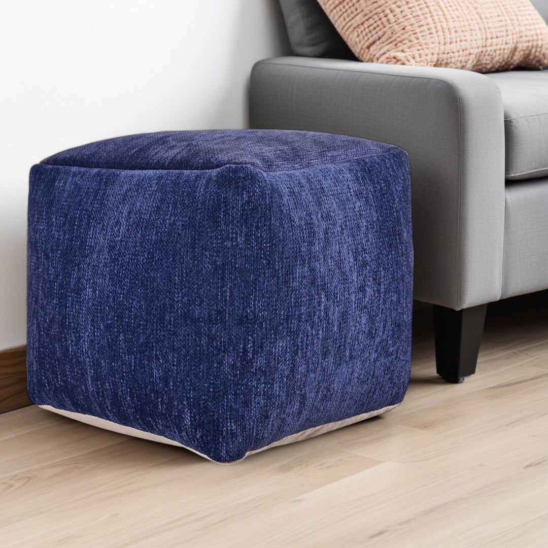 18" Gray Chenille Cube Pouf Ottoman Image 5