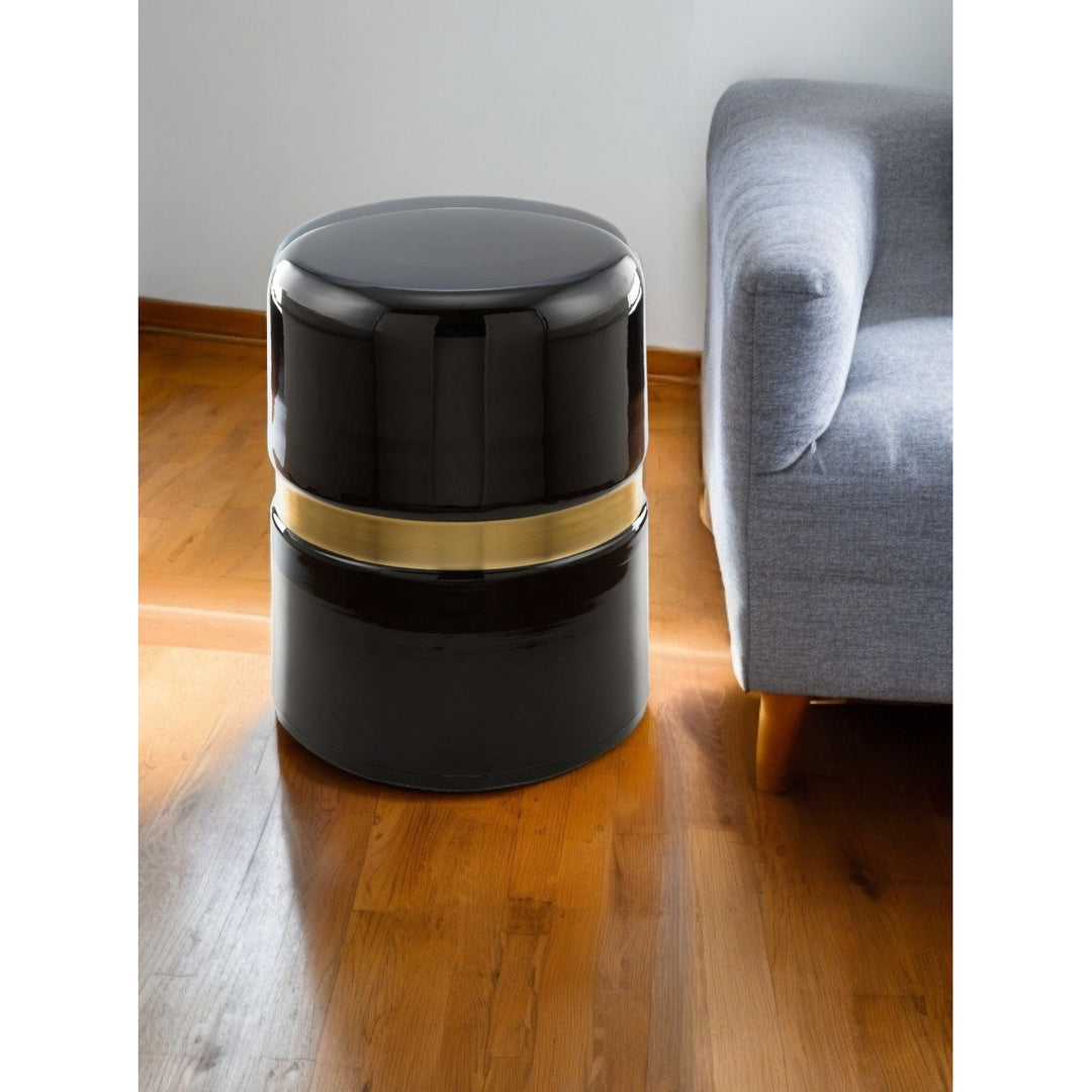 18" Black and Gold Modern Tubular Round Top End Table Image 5