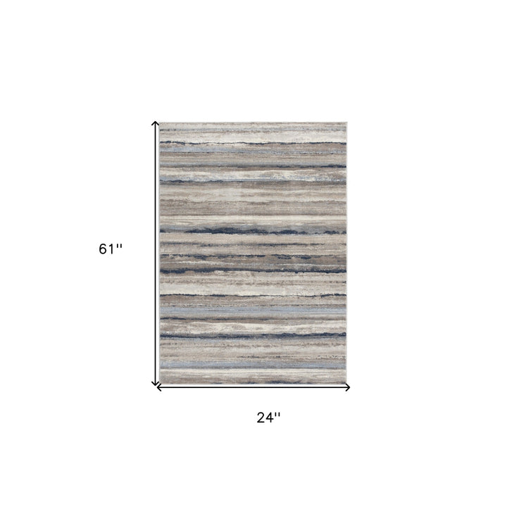 8 X 11 Blue And Beige Distressed Stripes Area Rug Image 6