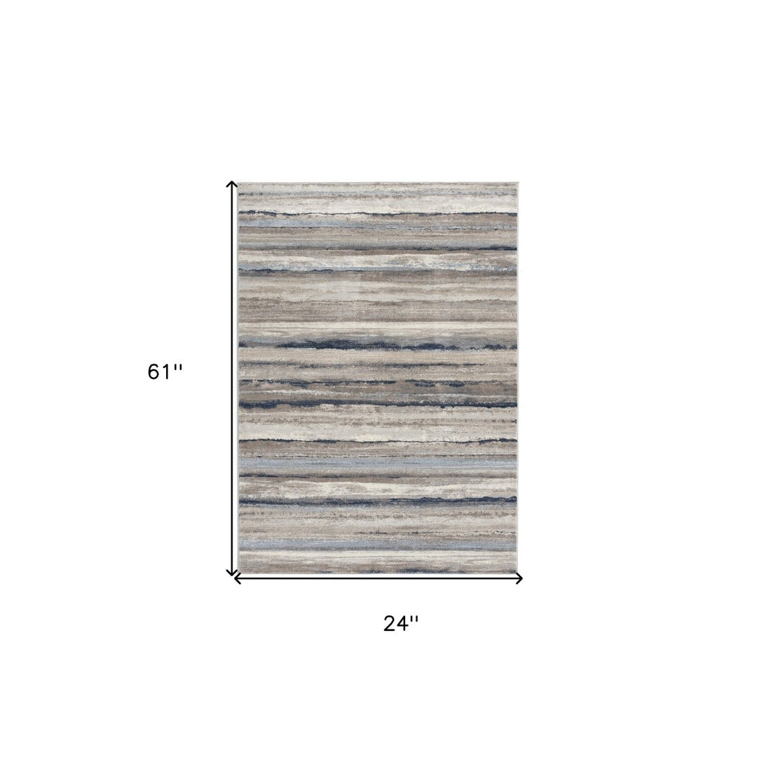 8 X 11 Blue And Beige Distressed Stripes Area Rug Image 1