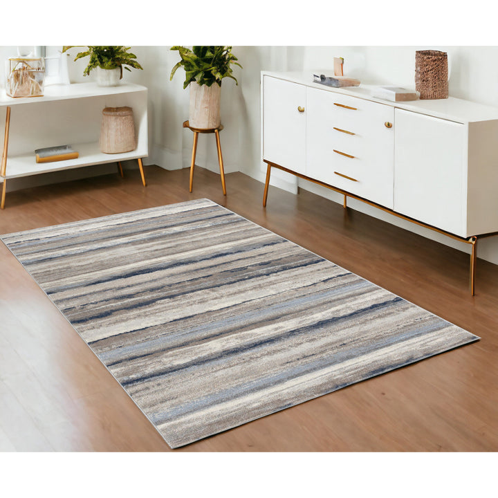 8 X 11 Blue And Beige Distressed Stripes Area Rug Image 9