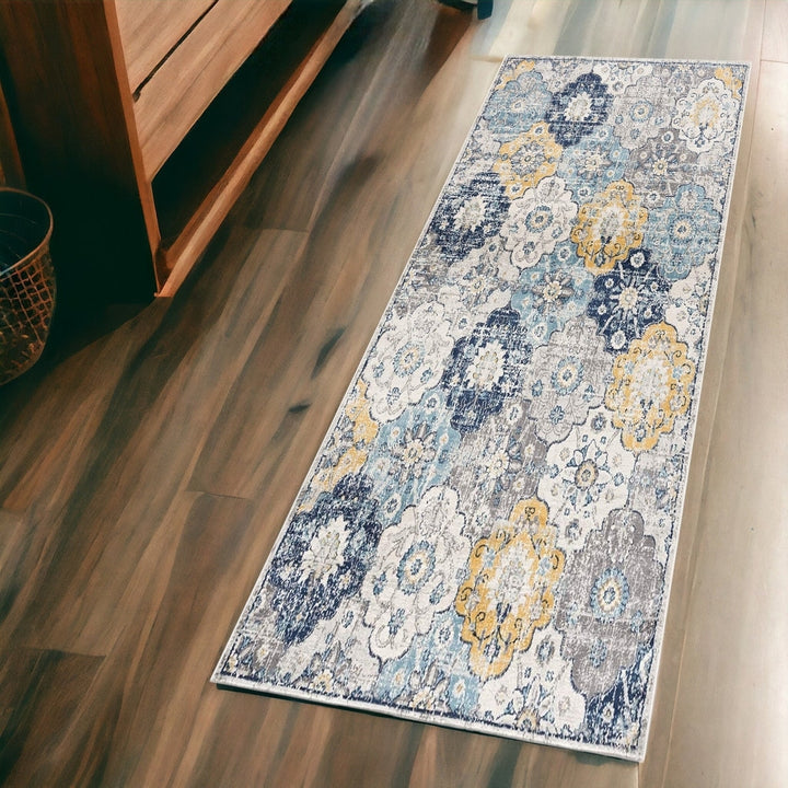 15 Runner Blue and Yellow Floral Runner Rug Image 7