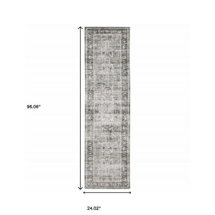 2 X 8 Charcoal Grey Salmon And Ivory Oriental Printed Stain Resistant Non Skid Runner Rug Image 9