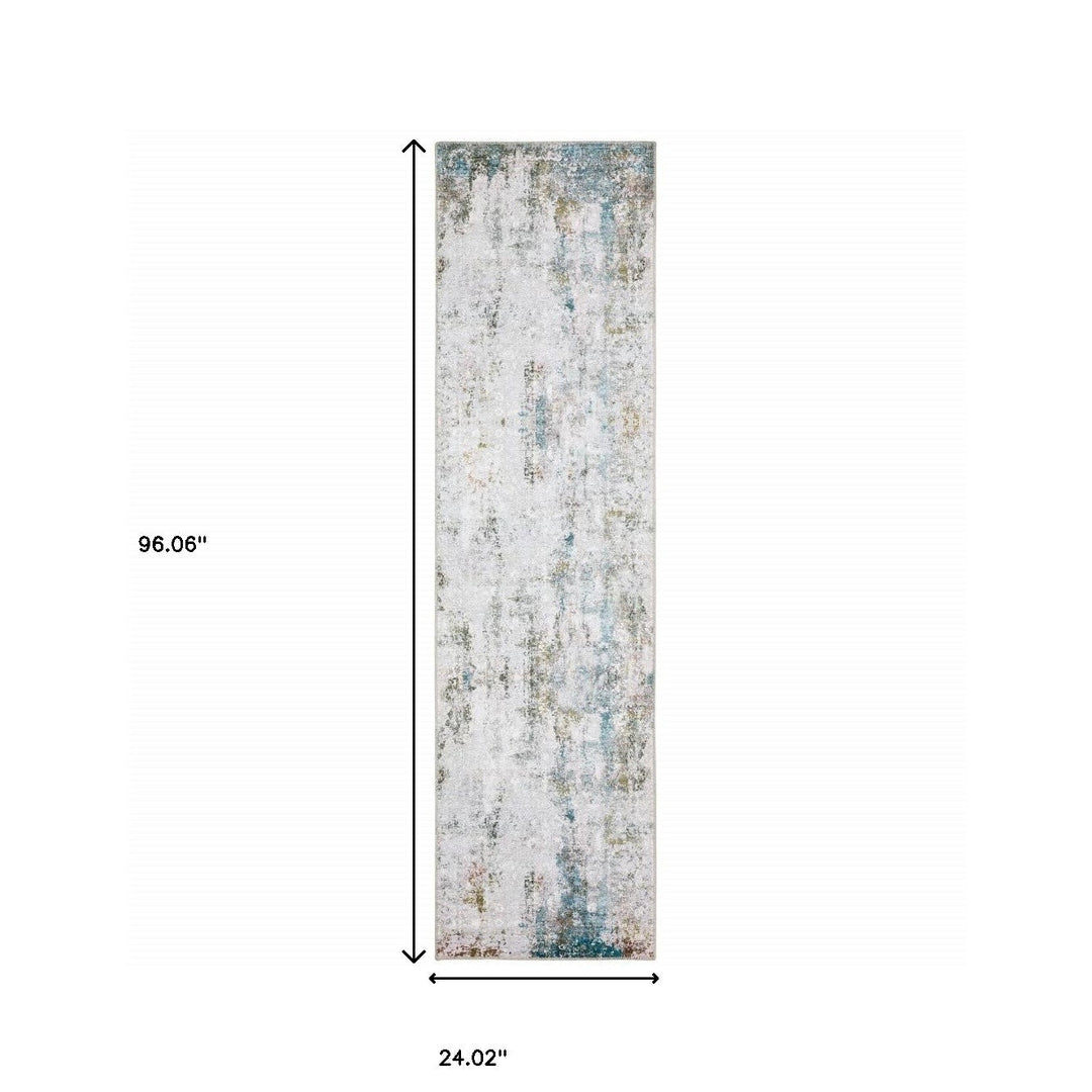 2 X 8 Ivory And Blue Abstract Printed Stain Resistant Non Skid Runner Rug Image 10