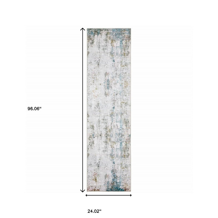 2 X 8 Ivory And Blue Abstract Printed Stain Resistant Non Skid Runner Rug Image 10