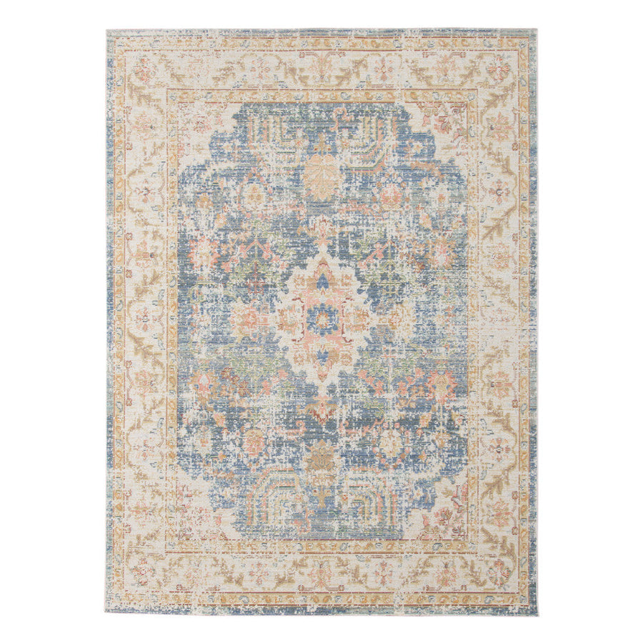 2 x 3 Blue and Ivory Oriental Power Loom Distressed Area Rug Image 1