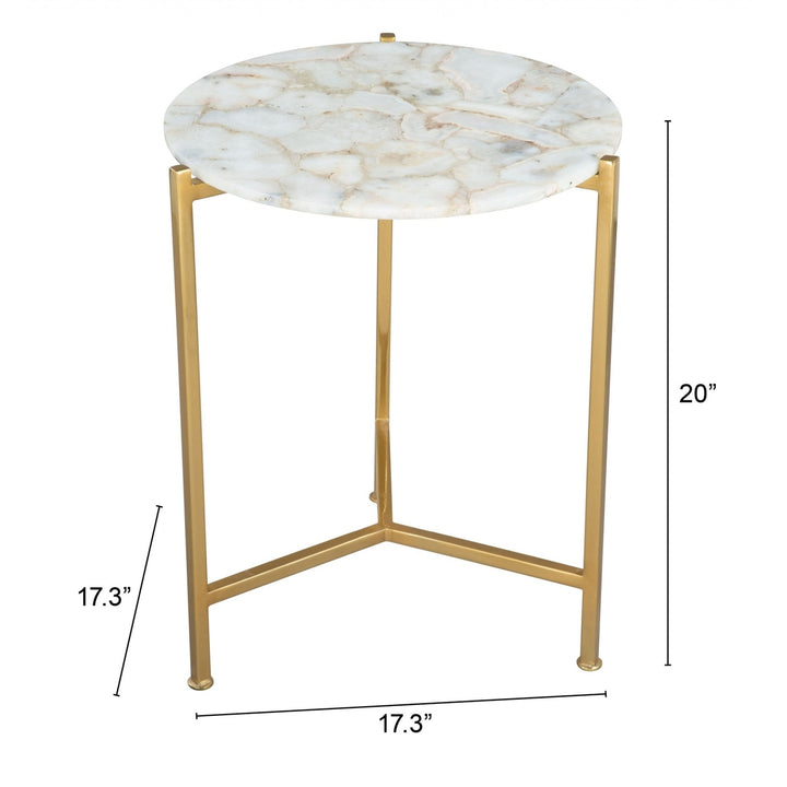 20" Gold And White Genuine Marble Look Round End Table Image 1