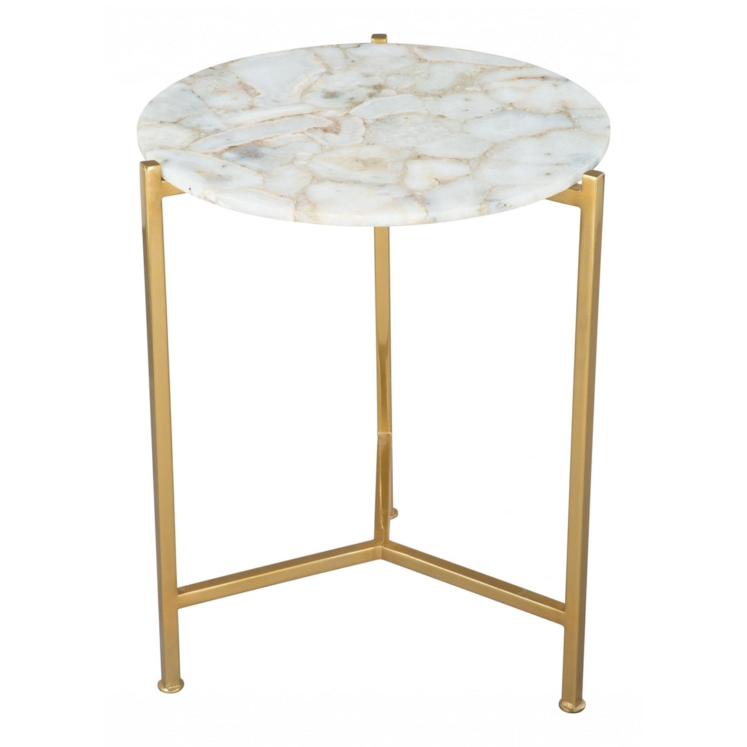 20" Gold And White Genuine Marble Look Round End Table Image 3