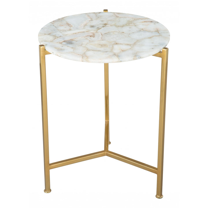 20" Gold And White Genuine Marble Look Round End Table Image 3