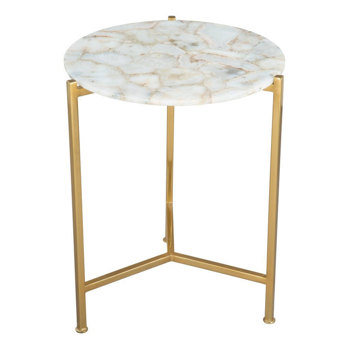 20" Gold And White Genuine Marble Look Round End Table Image 5