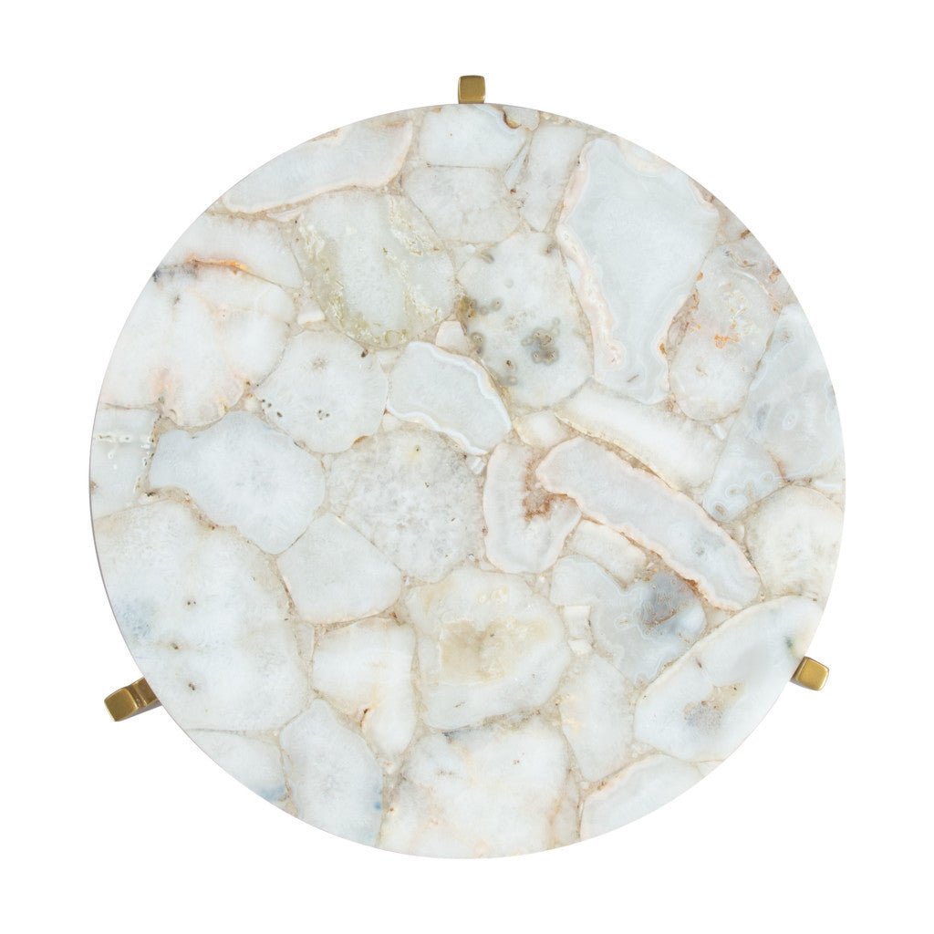 20" Gold And White Genuine Marble Look Round End Table Image 6