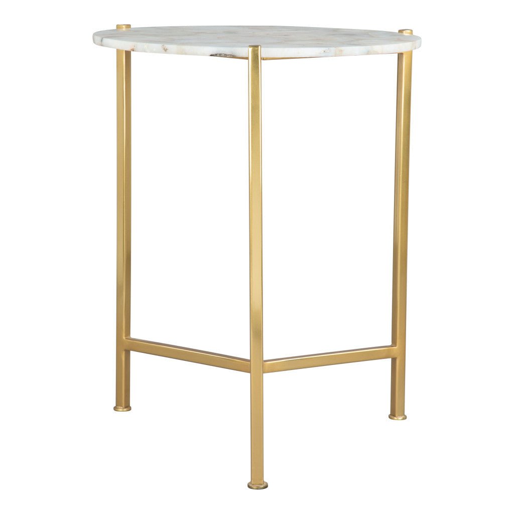 20" Gold And White Genuine Marble Look Round End Table Image 8