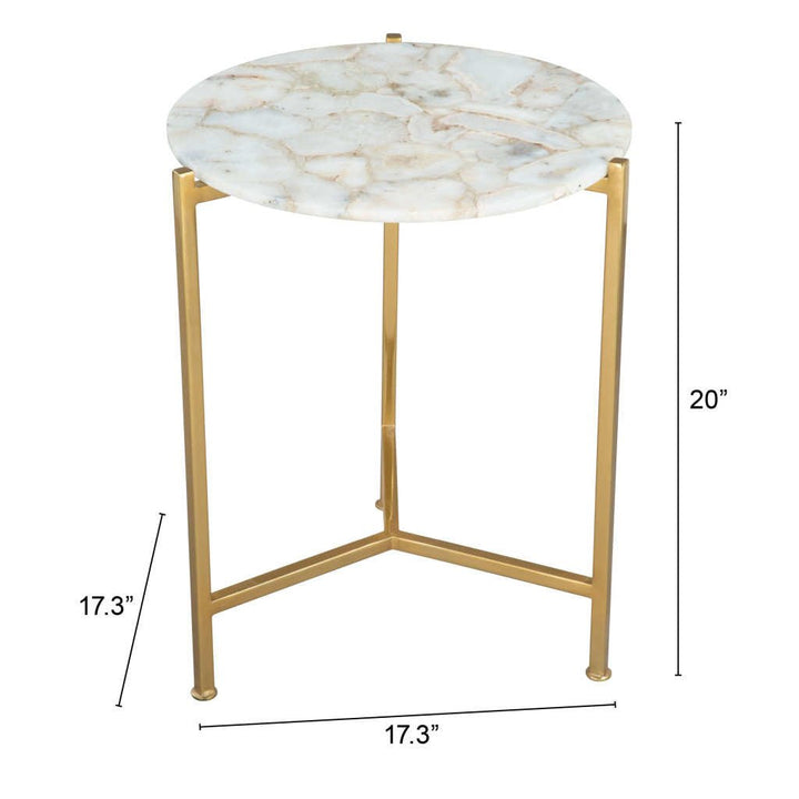 20" Gold And White Genuine Marble Look Round End Table Image 9